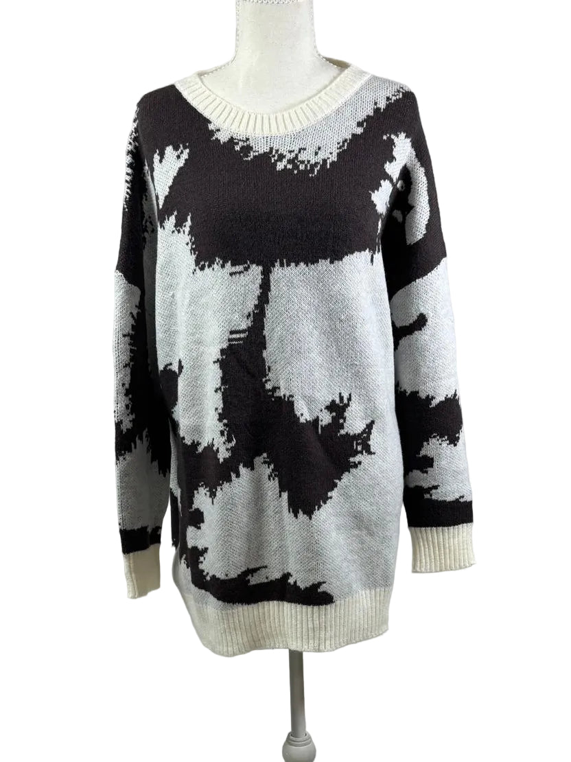 Western Cow Print Oversized Sweater | Cowgirl Boutique Pullover