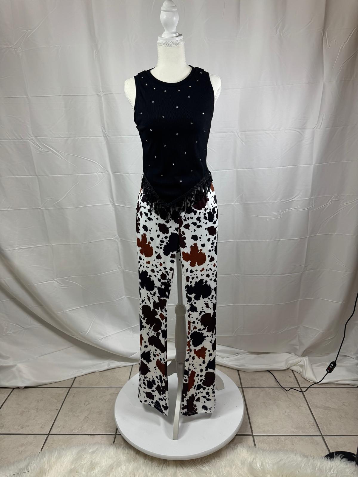 Western Cowhide Print Flare Pants – Cowgirl Boutique Statement Pants