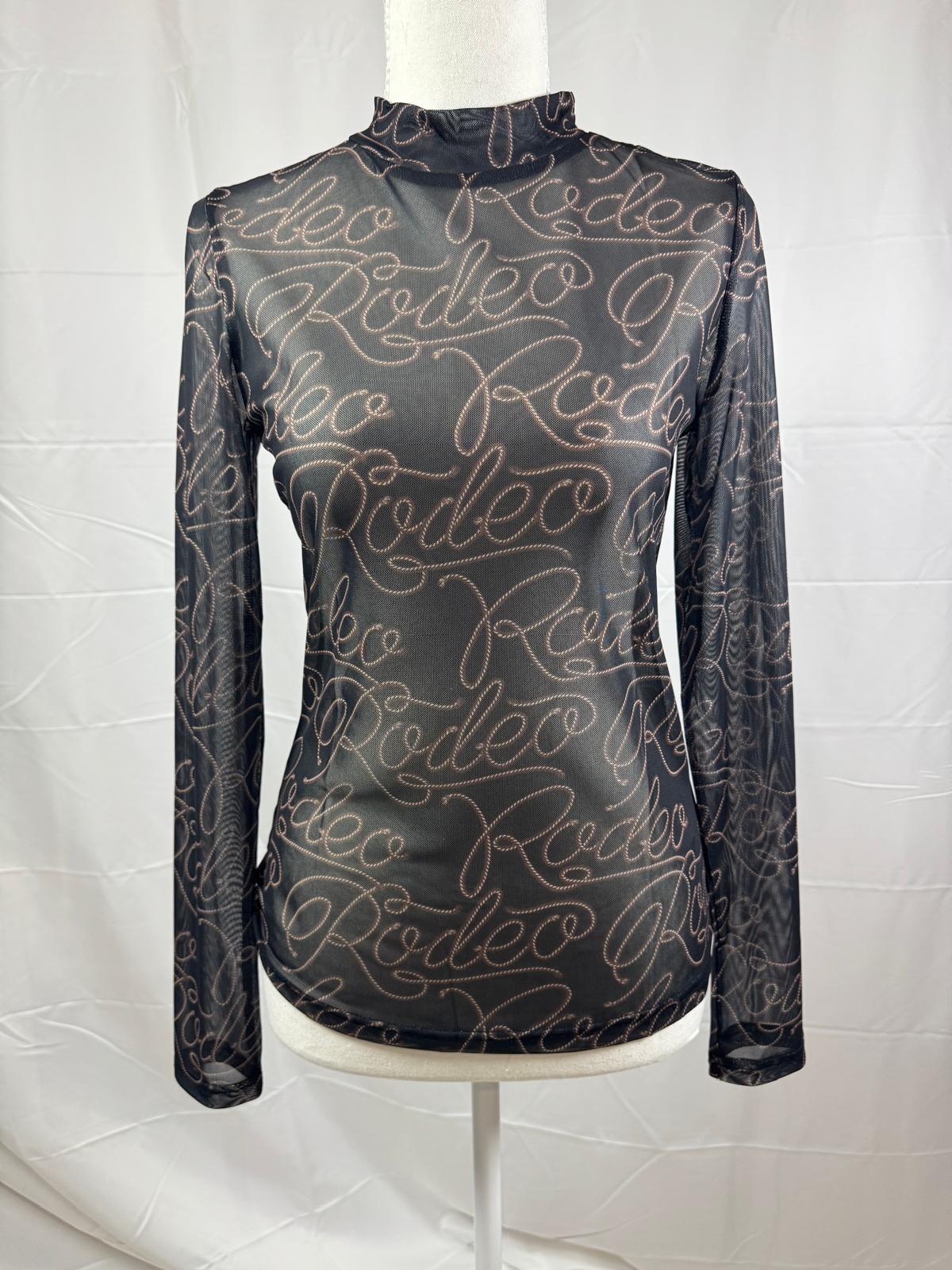 Western Rodeo Mesh Long Sleeve Top – Sheer Cowgirl Layering Shirt