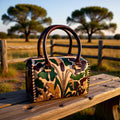 Camo Cowgirl Genuine Leather Tooled Speedy Handbag