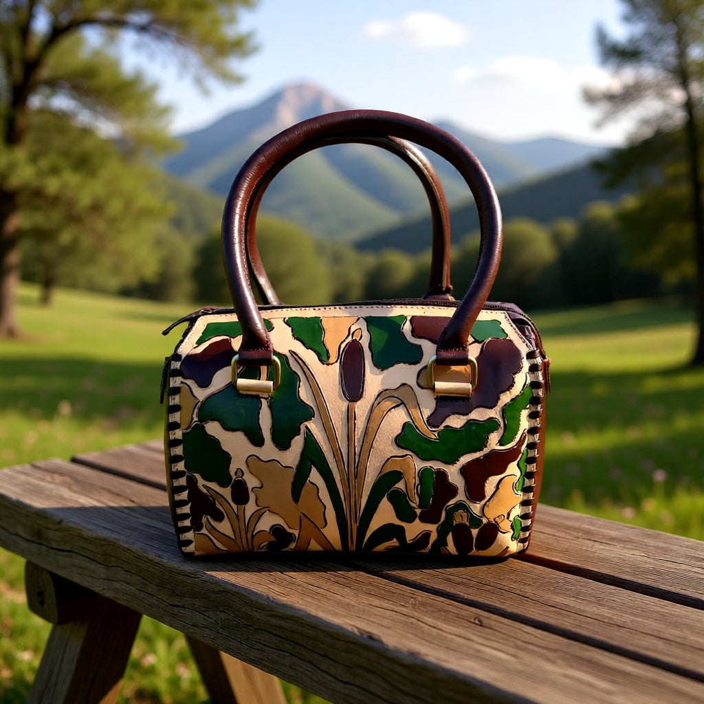 Camo Cowgirl Genuine Leather Tooled Speedy Handbag