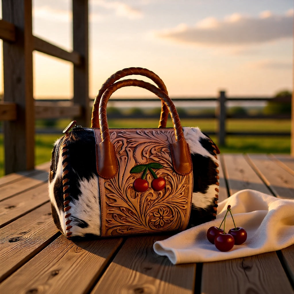 Sweet Cherry Genuine Leather & Hair-on-Hide Speedy Handbag