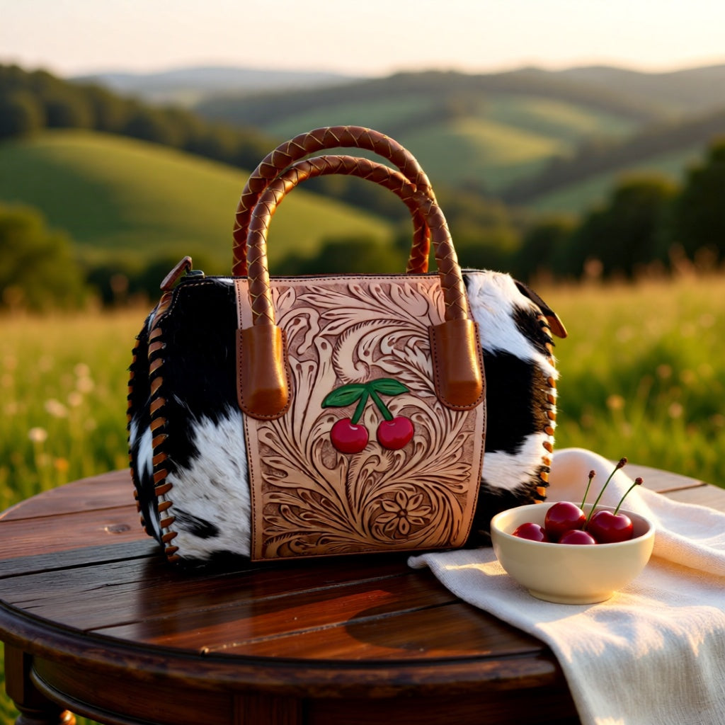 Sweet Cherry Genuine Leather & Hair-on-Hide Speedy Handbag
