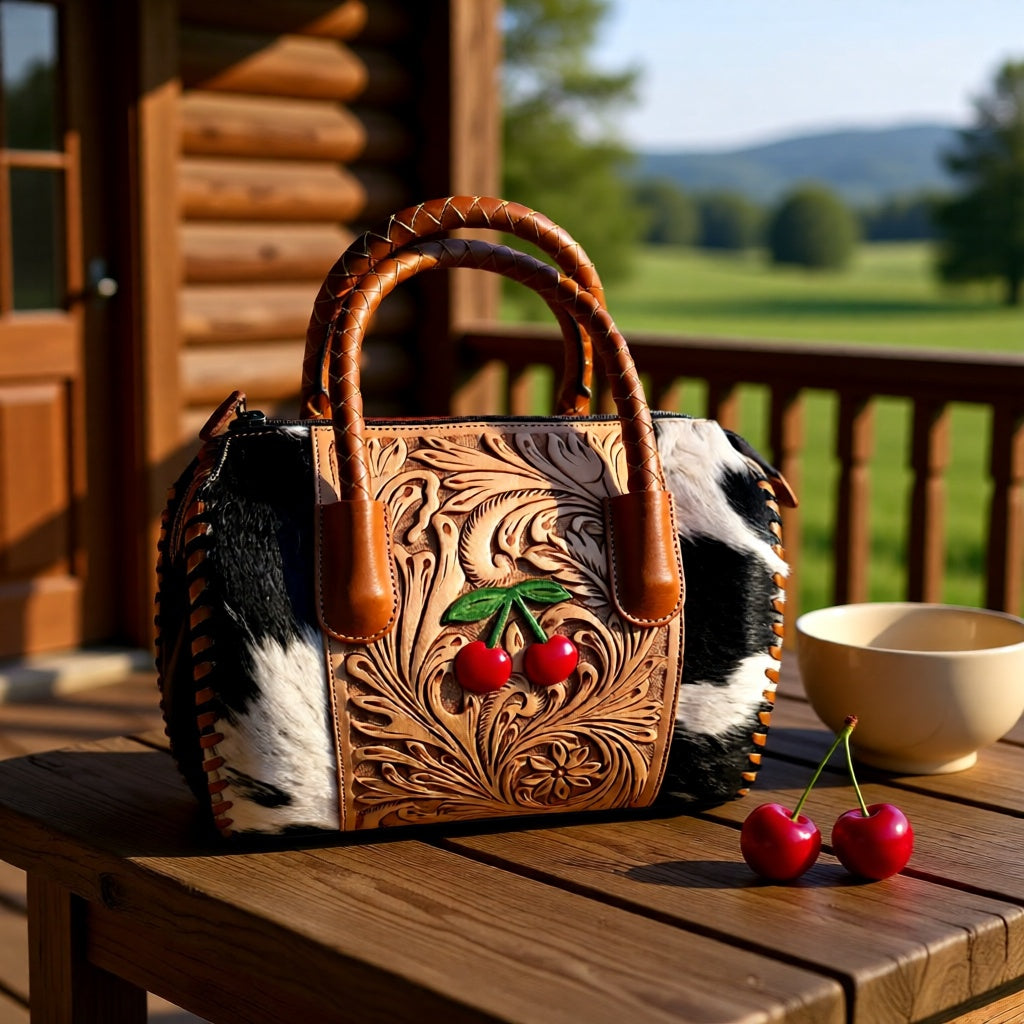 Sweet Cherry Genuine Leather & Hair-on-Hide Speedy Handbag