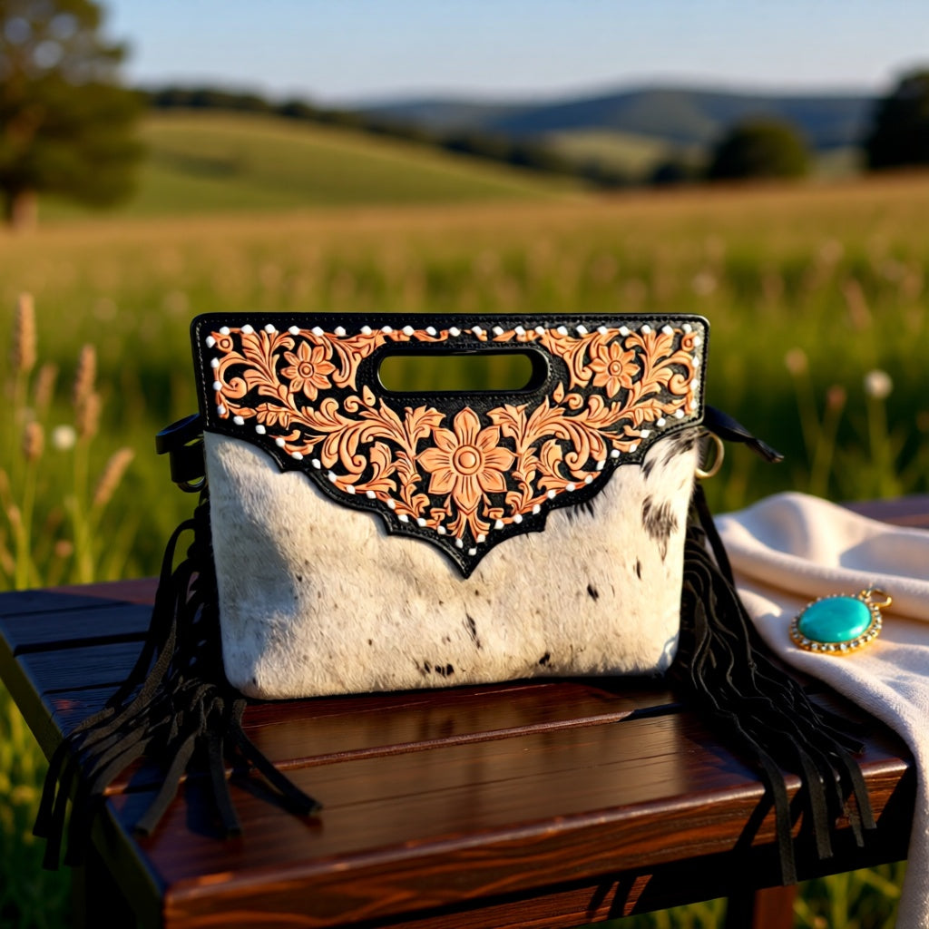 Double Take Genuine Leather & Hair-on-Hide Western Fringe Handbag