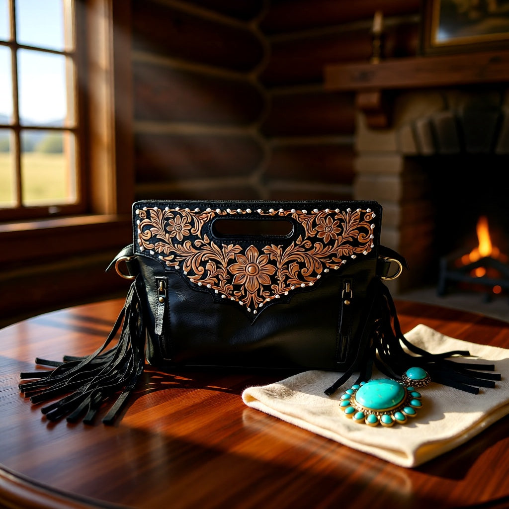 Double Take Genuine Leather & Hair-on-Hide Western Fringe Handbag