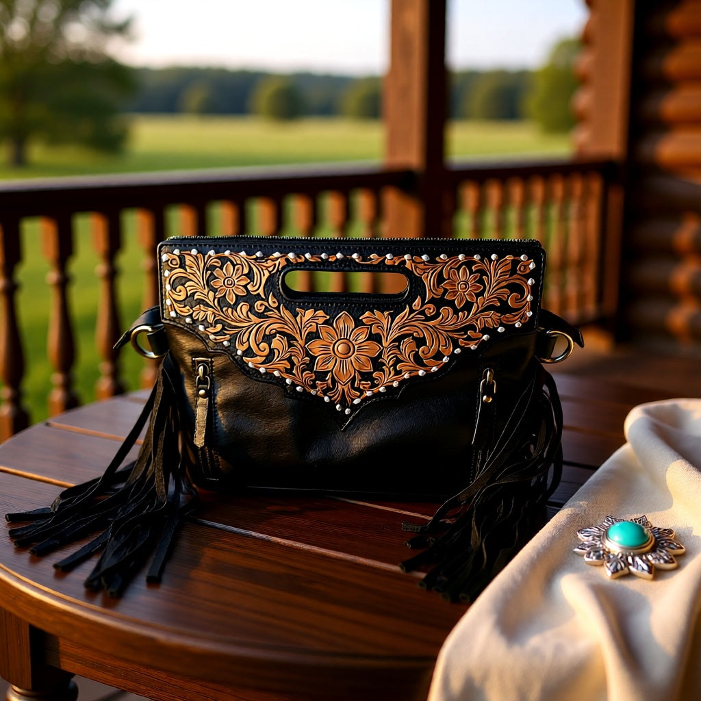 Double Take Genuine Leather & Hair-on-Hide Western Fringe Handbag