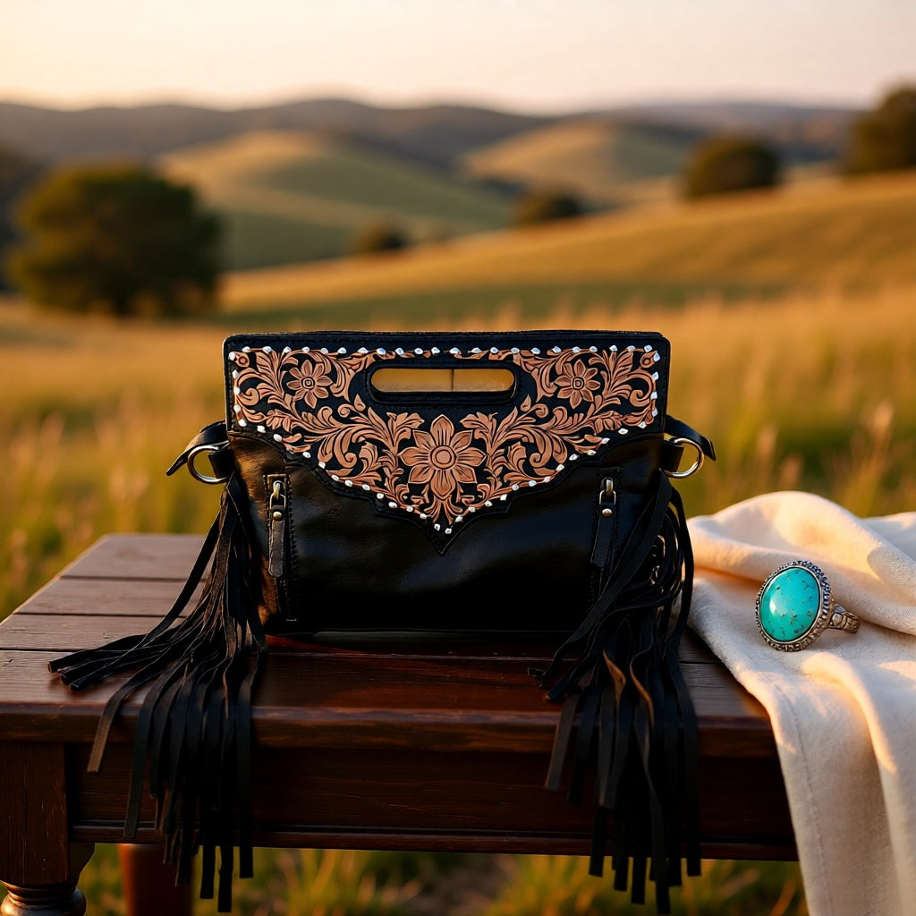 Double Take Genuine Leather & Hair-on-Hide Western Fringe Handbag