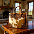 The Oakmont Hide Tote — Floral Tooled Leather & Hair-on-Hide Tote Handbag