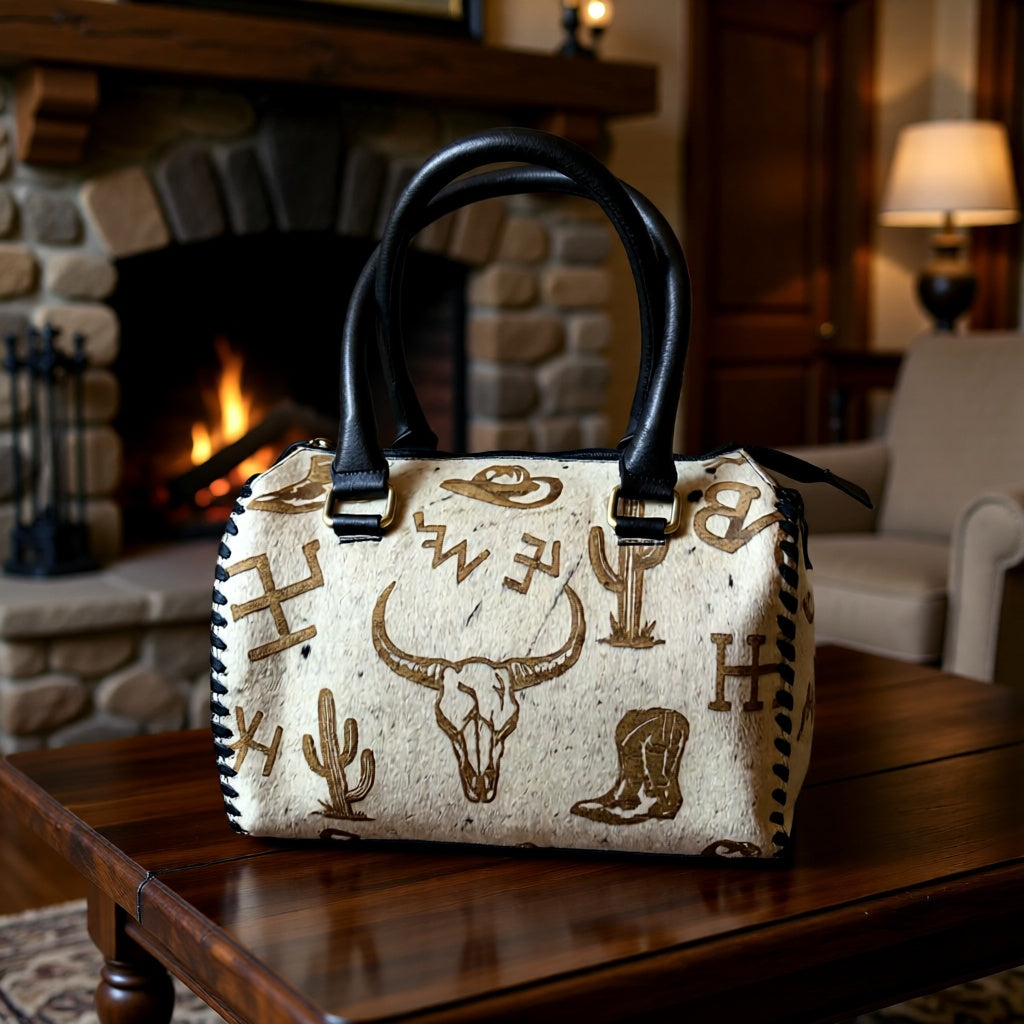 The Branded Belle Speedy – Western Ranch Brand Hair-on-Hide Speedy Handbag