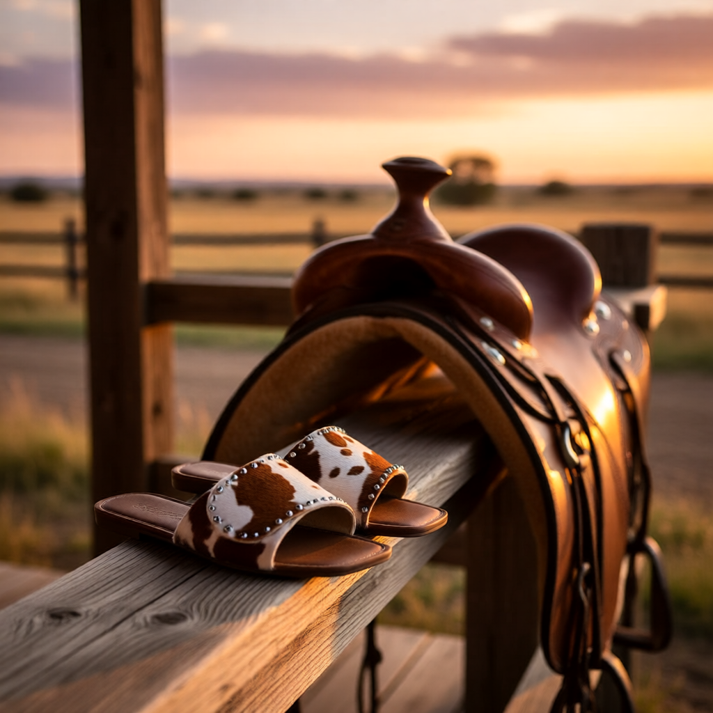 Rodeo Belle Cowhide Flat Slide Sandals