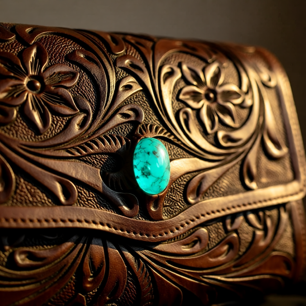 The Sedona Jewel – Tooled Leather Fringe Clutch