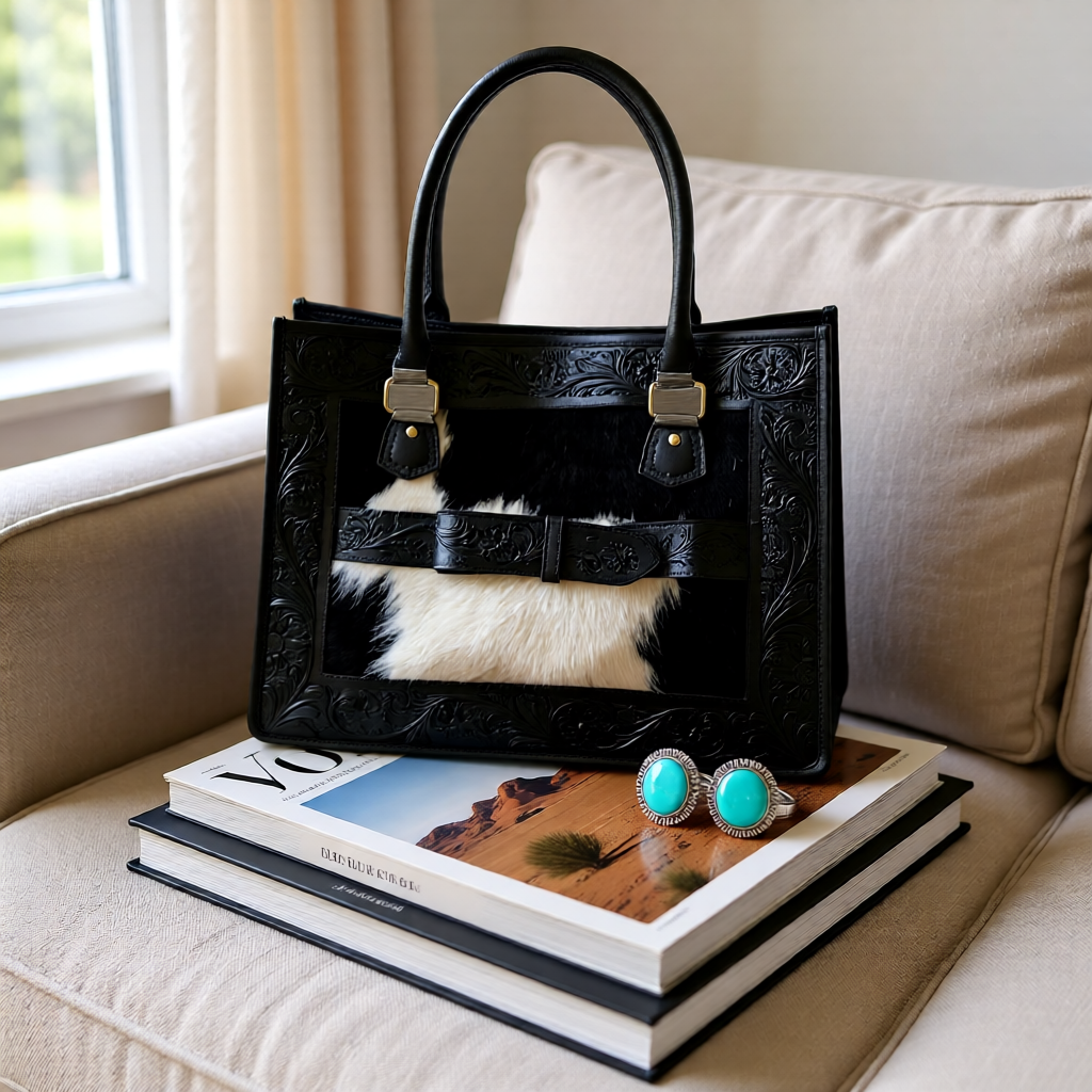 The Buckle Belle – Custom Cowhide Tote