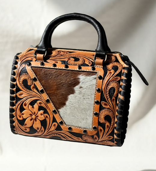 The Little Darling MINI– Tooled Leather & Cowhide Handbag