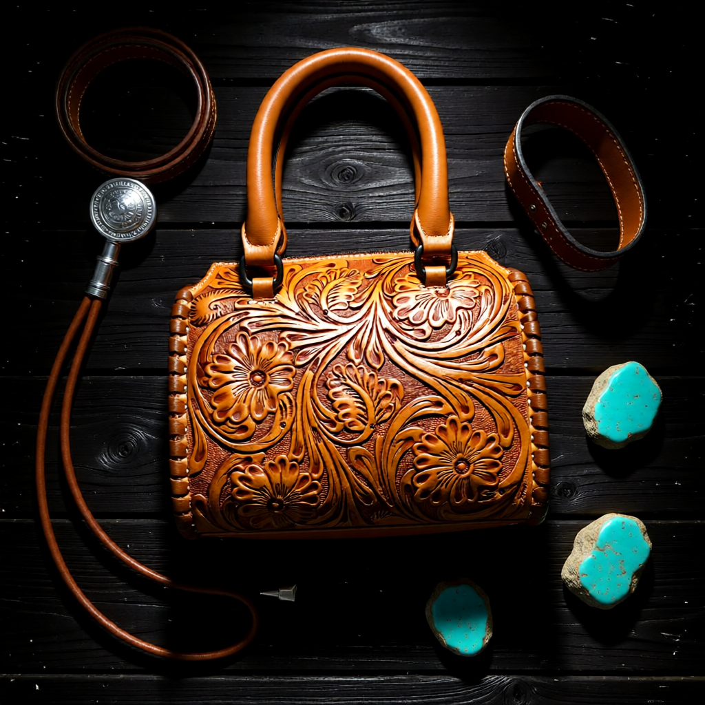 The Amarillo Rose – Hand-Tooled Leather Handbag