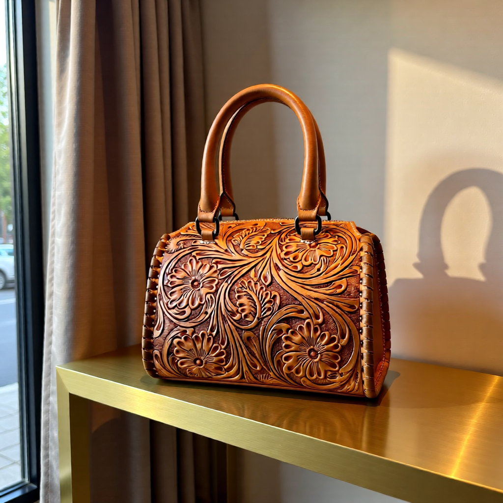 The Amarillo Rose – Hand-Tooled Leather Handbag