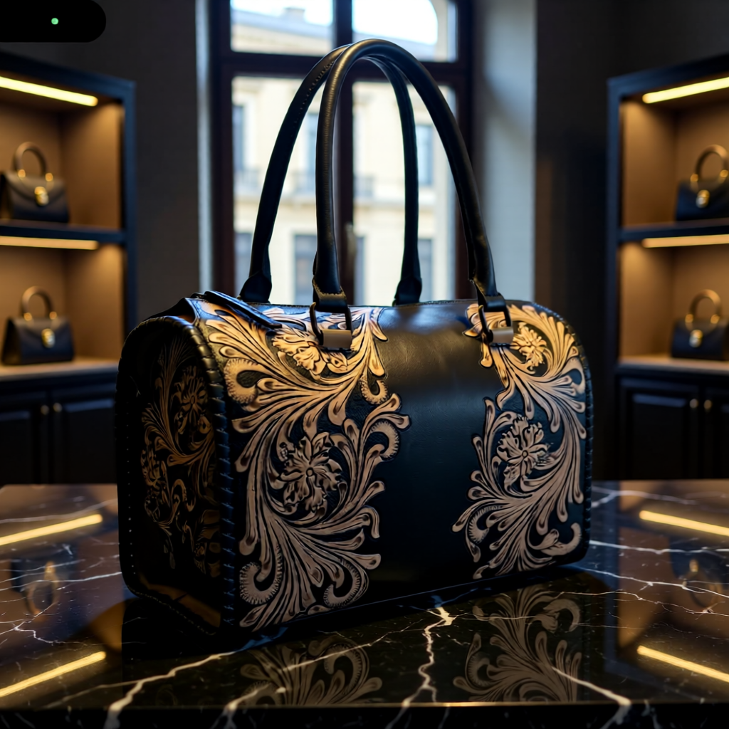 The Midnight Belle – Hand-Tooled Leather Handbag