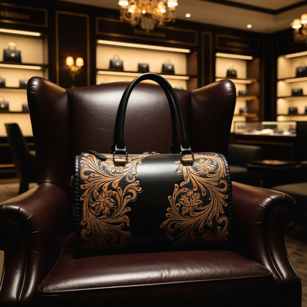 The Midnight Belle – Hand-Tooled Leather Handbag