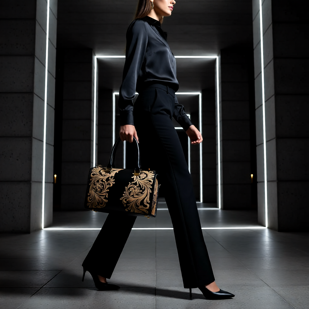 The Midnight Belle – Hand-Tooled Leather Handbag