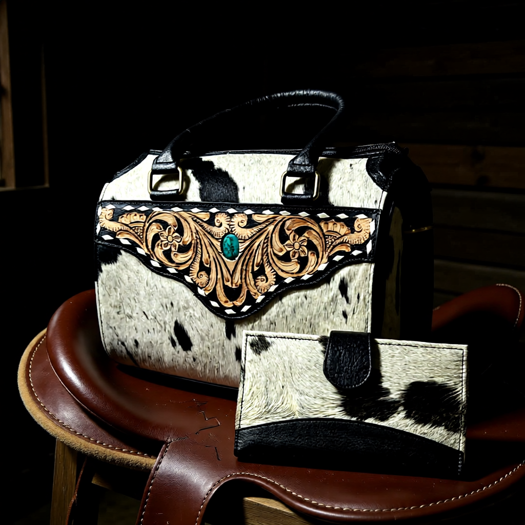 Heritage Collection Cowhide & Hand-Tooled Leather Handbag