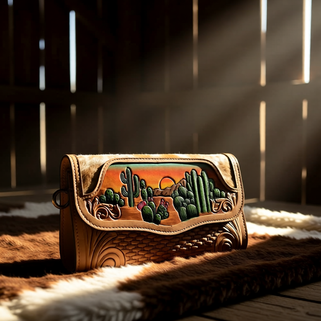 Desert Sunset Hand-Painted Leather Wallet