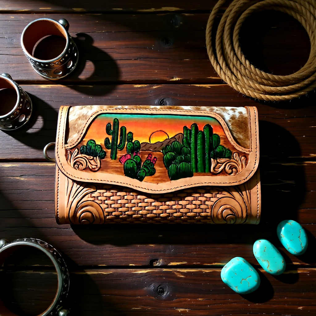 Desert Sunset Hand-Painted Leather Wallet