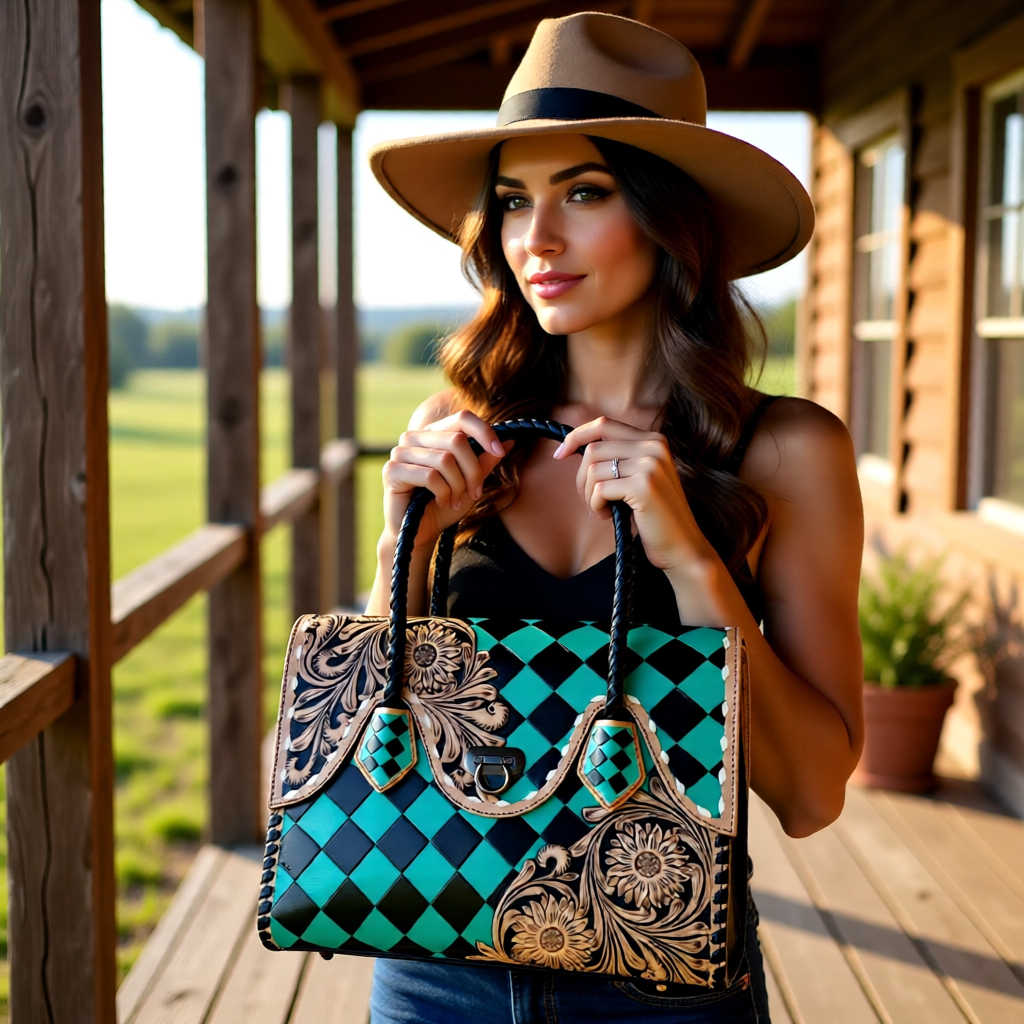 Diamond Bloom Western Satchel Handbag