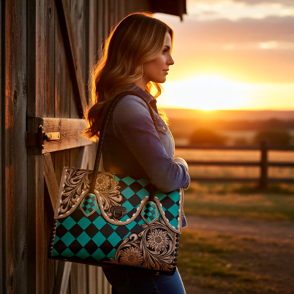 Diamond Bloom Western Satchel Handbag