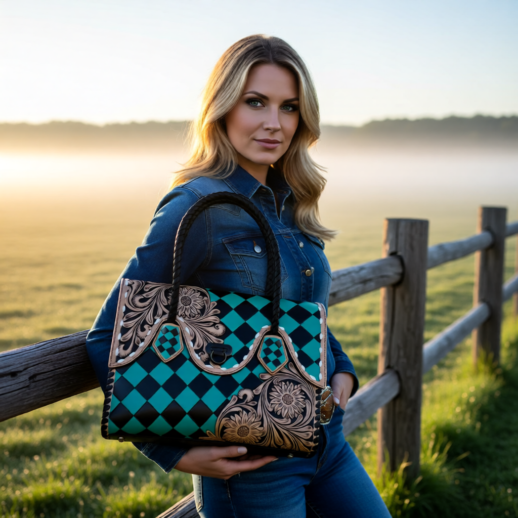 Diamond Bloom Western Satchel Handbag