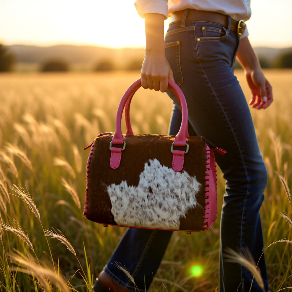Pink Prairie Collection Cowhide Speedy Bag with Pink Leather Trim
