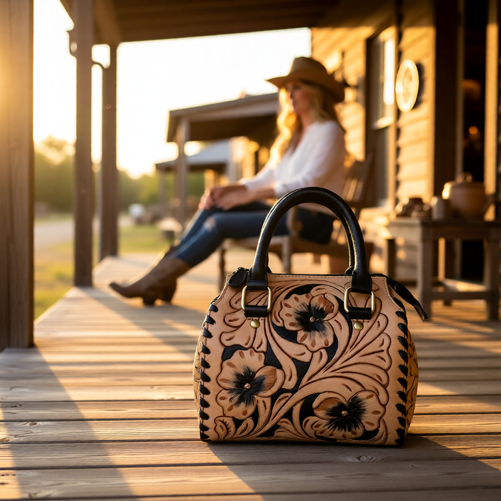 Prairie Blossom Collection  Floral Tooled Leather Speedy Bag