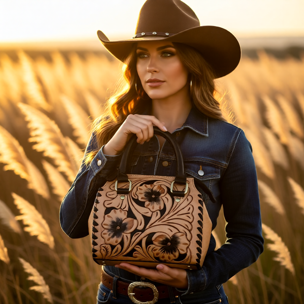 Prairie Blossom Collection  Floral Tooled Leather Speedy Bag