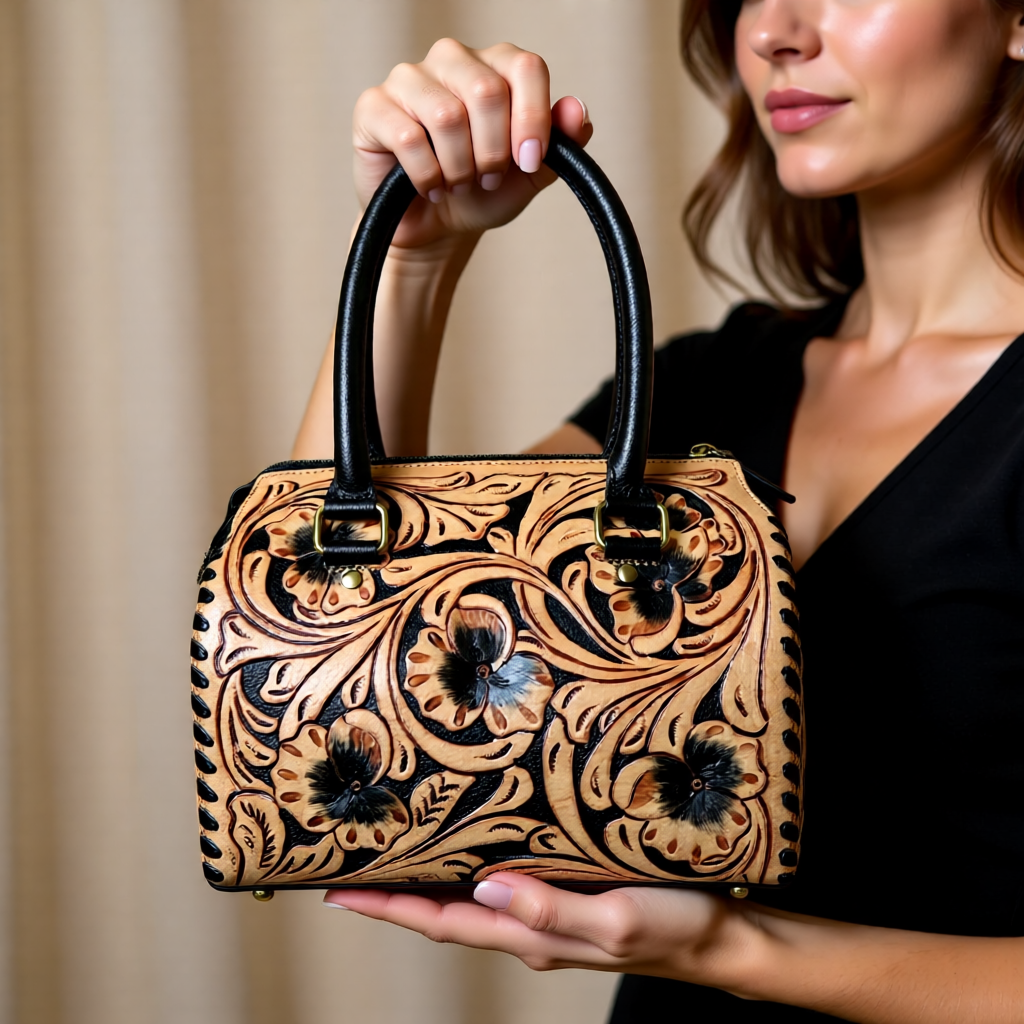 Prairie Blossom Collection  Floral Tooled Leather Speedy Bag