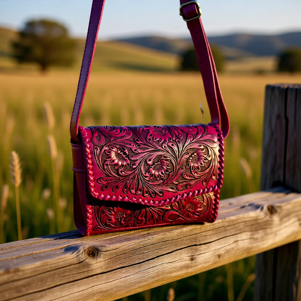Wild Rose Clutch | Hand-Tooled Western Clutch with Crossbody Strap