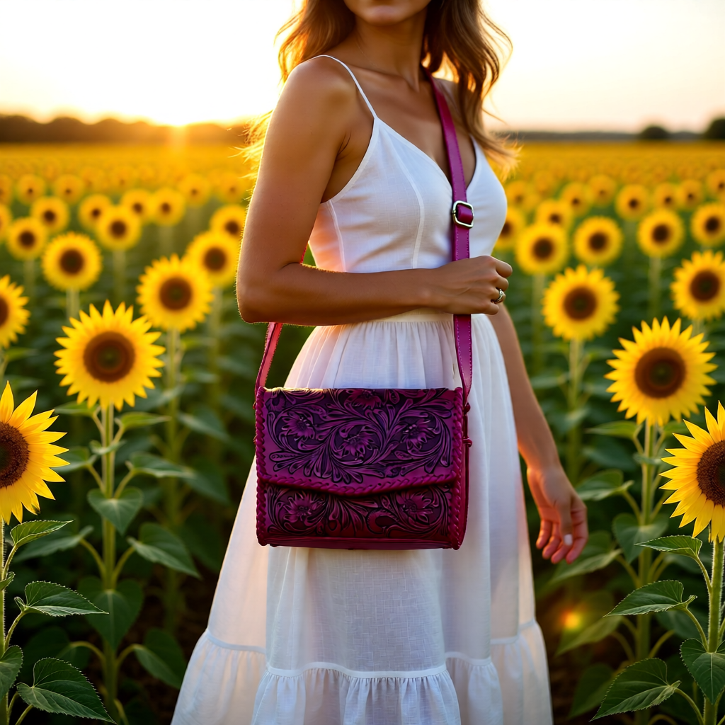 Wild Rose Clutch | Hand-Tooled Western Clutch with Crossbody Strap