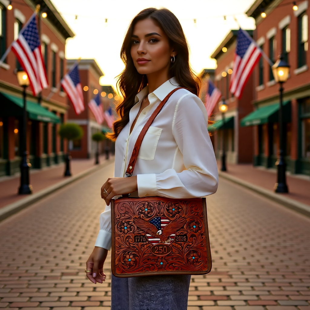 America 250 Limited Edition Tooled Leather Crossbody Bag