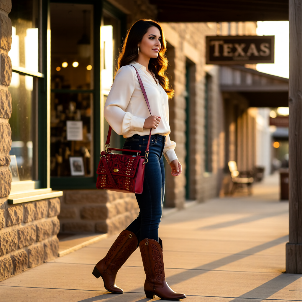 Lone Star Romance Tooled Leather Messenger Bag
