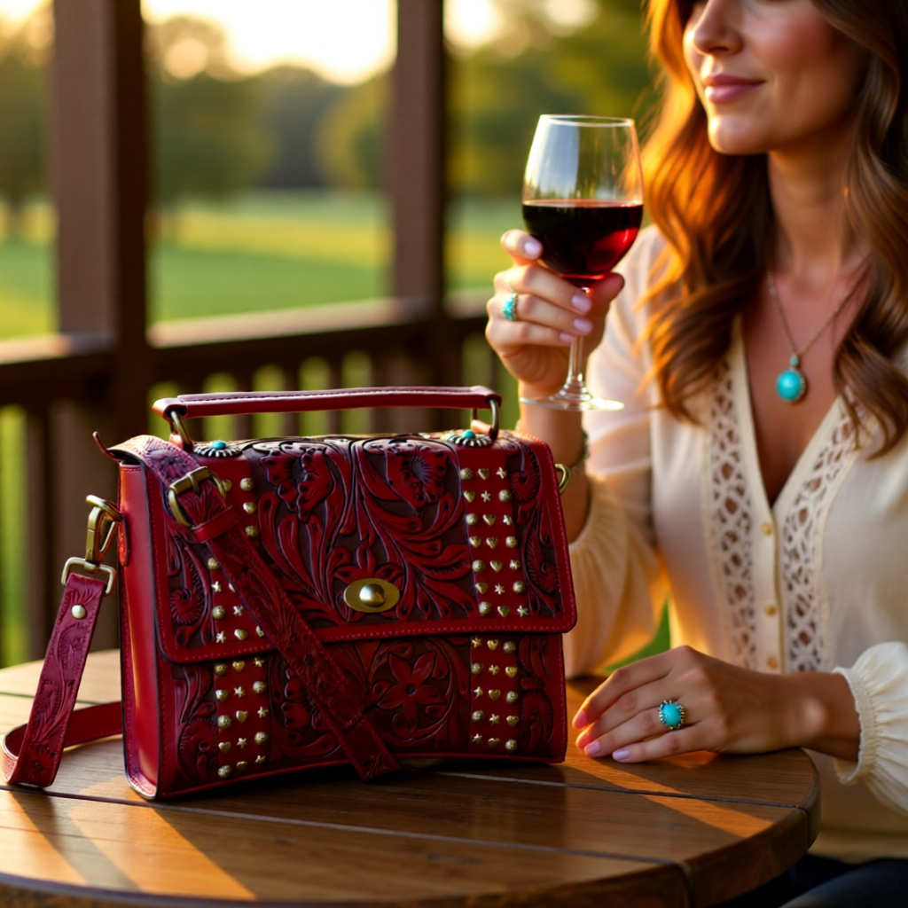 Lone Star Romance Tooled Leather Messenger Bag