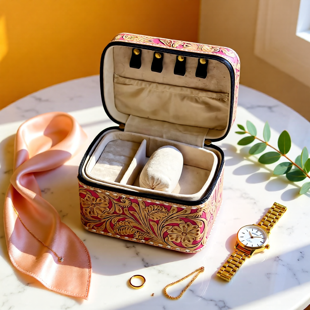 Keepsake Bloom Tooled Leather Jewelry Case