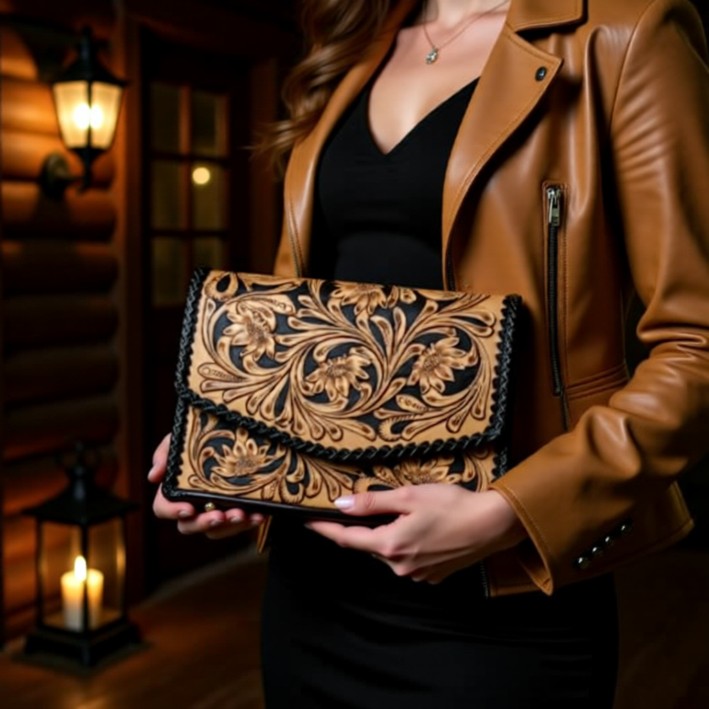 Sunflower Tooled Leather Clutch