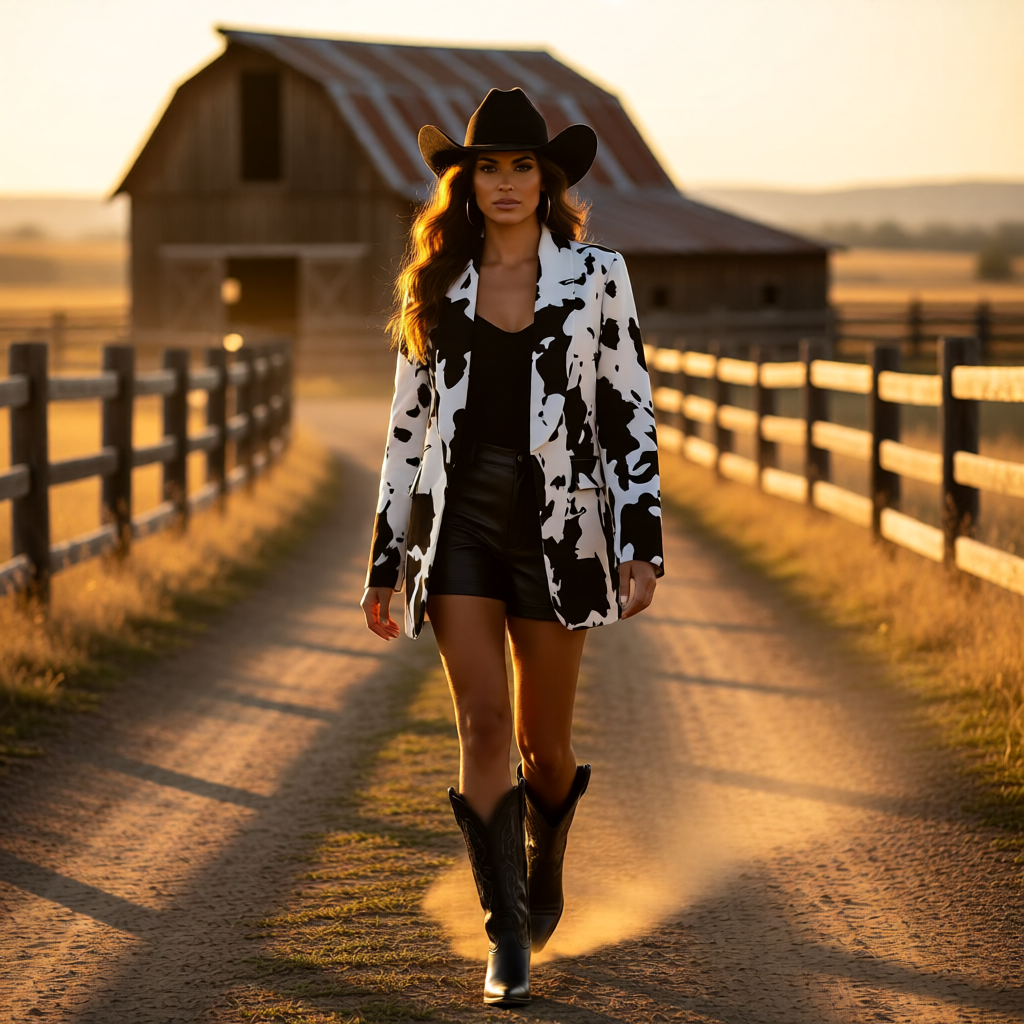 Western Cowhide Print Blazer – Cowgirl Boutique Statement Jacket