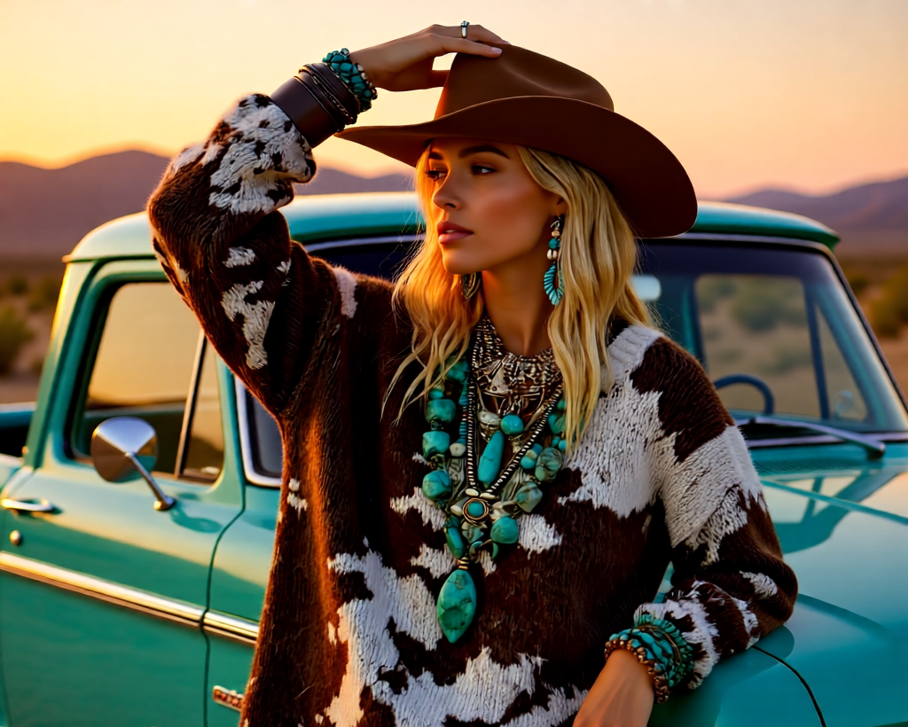 Western Cow Print Oversized Sweater | Cowgirl Boutique Pullover