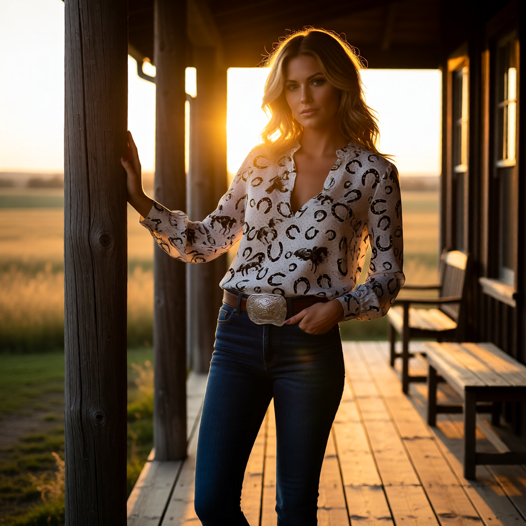 Lucky Horseshoe Western Blouse