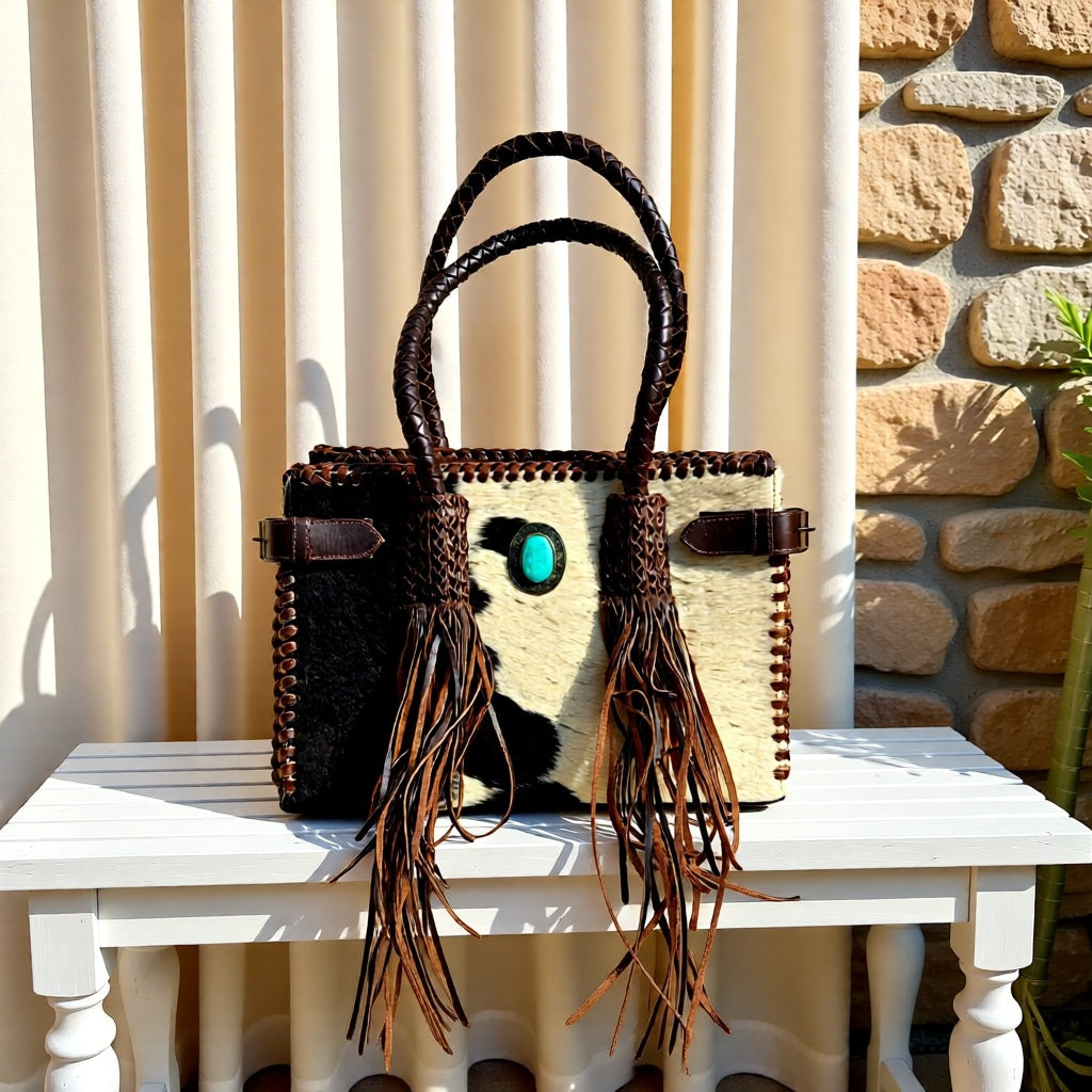 The Dakota Darling Fringe Satchel – Western Cowhide Leather Fringe Handbag