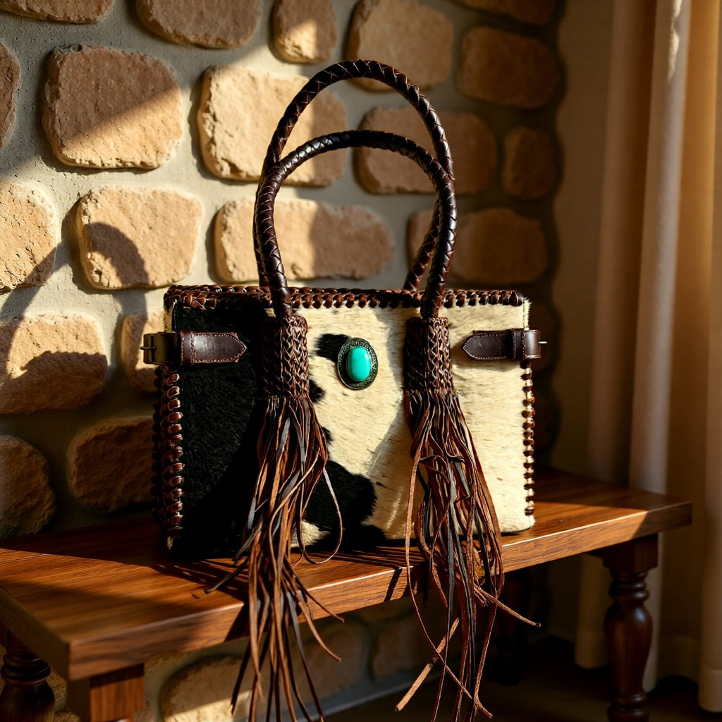 The Dakota Darling Fringe Satchel – Western Cowhide Leather Fringe Handbag