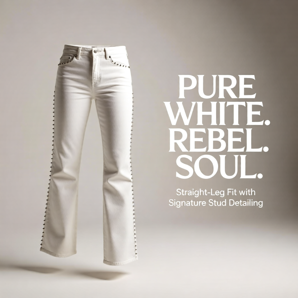 Rodeo Starlight White Studded High-Waist Straight-Leg Denim Jeans