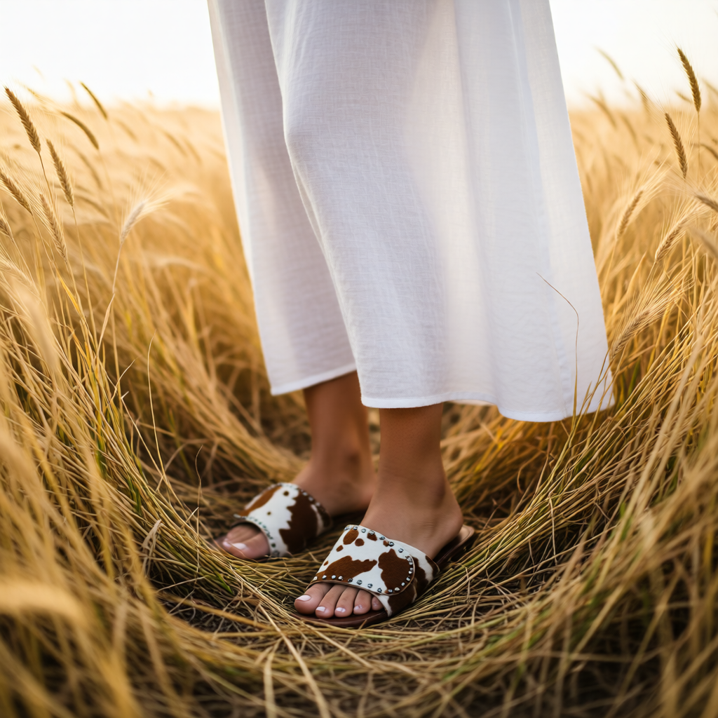 Rodeo Belle Cowhide Flat Slide Sandals