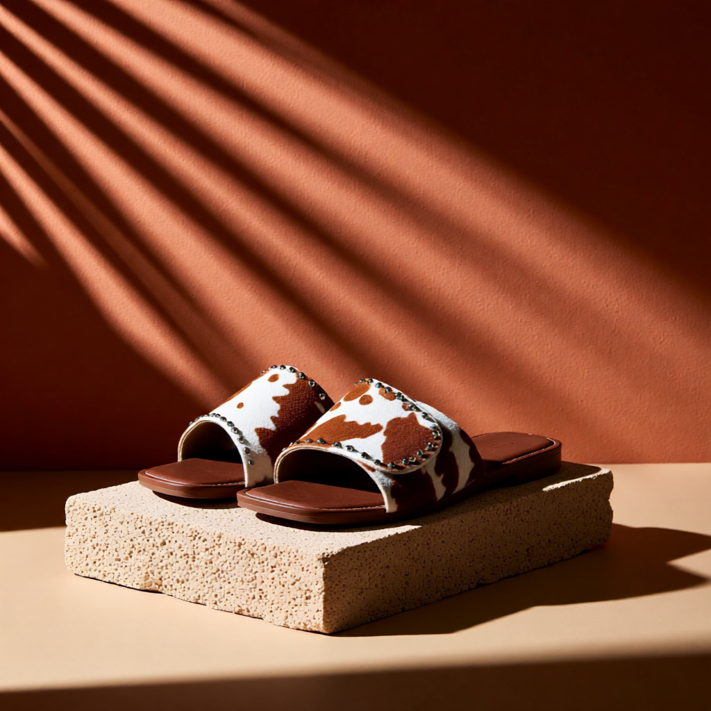Rodeo Belle Cowhide Flat Slide Sandals