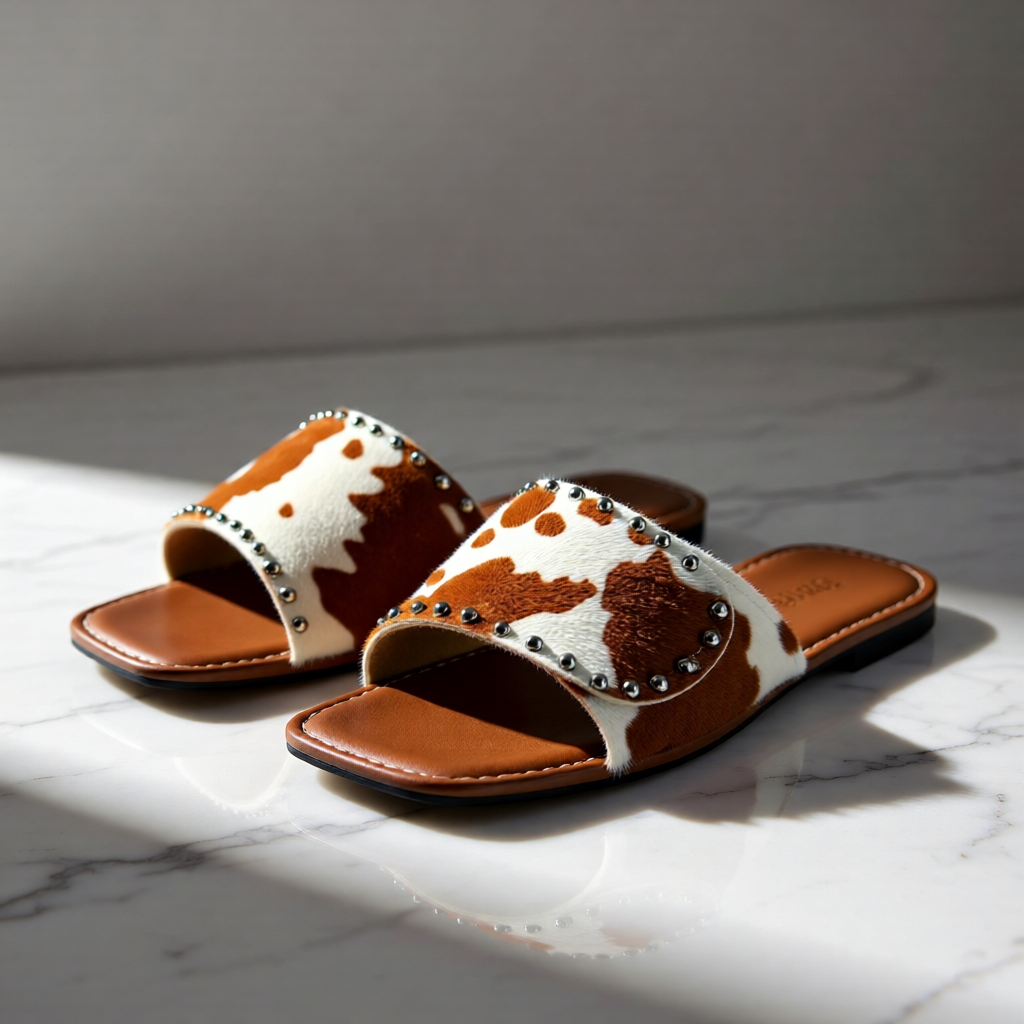Rodeo Belle Cowhide Flat Slide Sandals