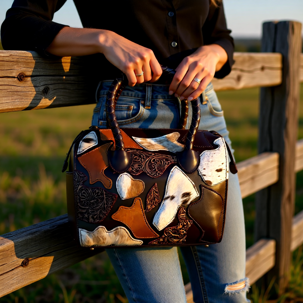 The Patch Heart - Tooled and Hide Handbag